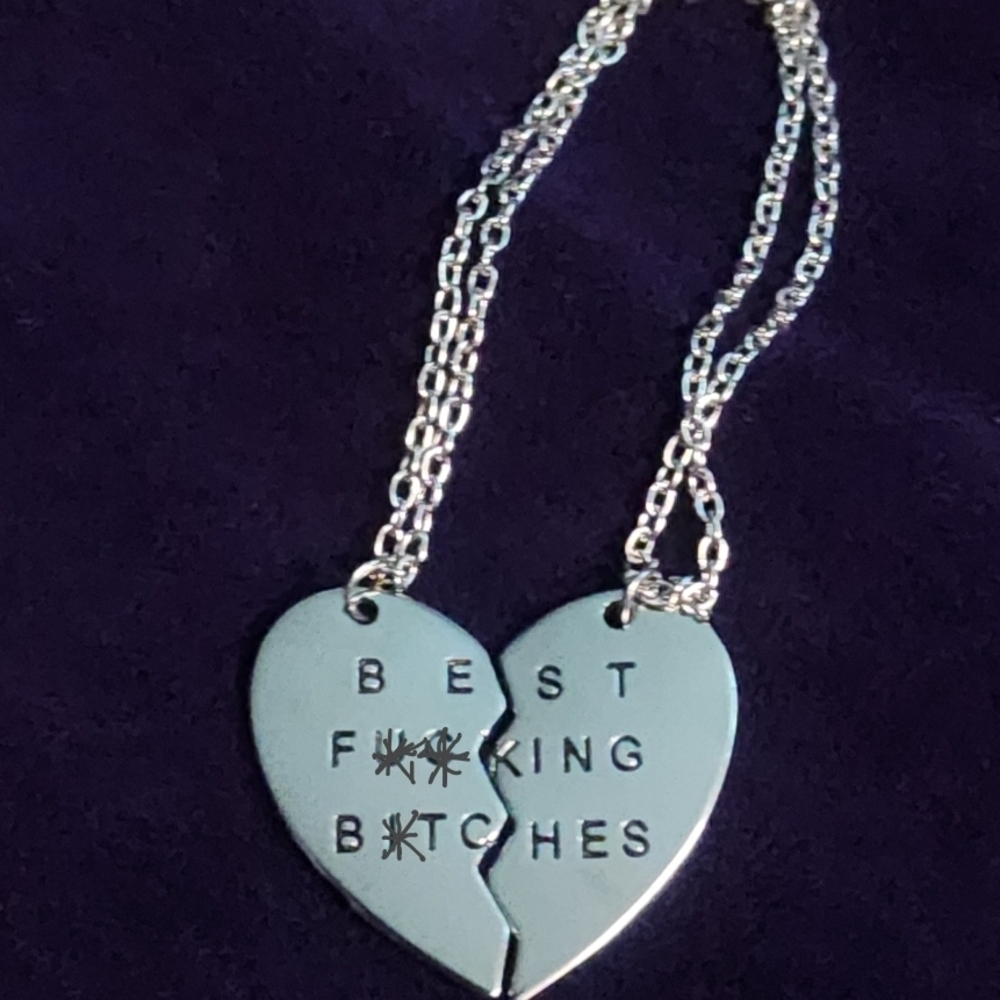 Brand New, PAIR, Coordinating Silver Split Heart Necklaces